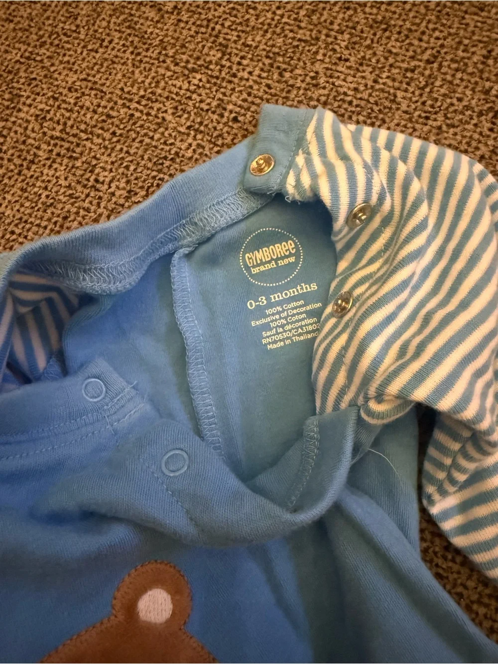 Gymboree Blue and White Bear Pocket One-Piece Bodysuit